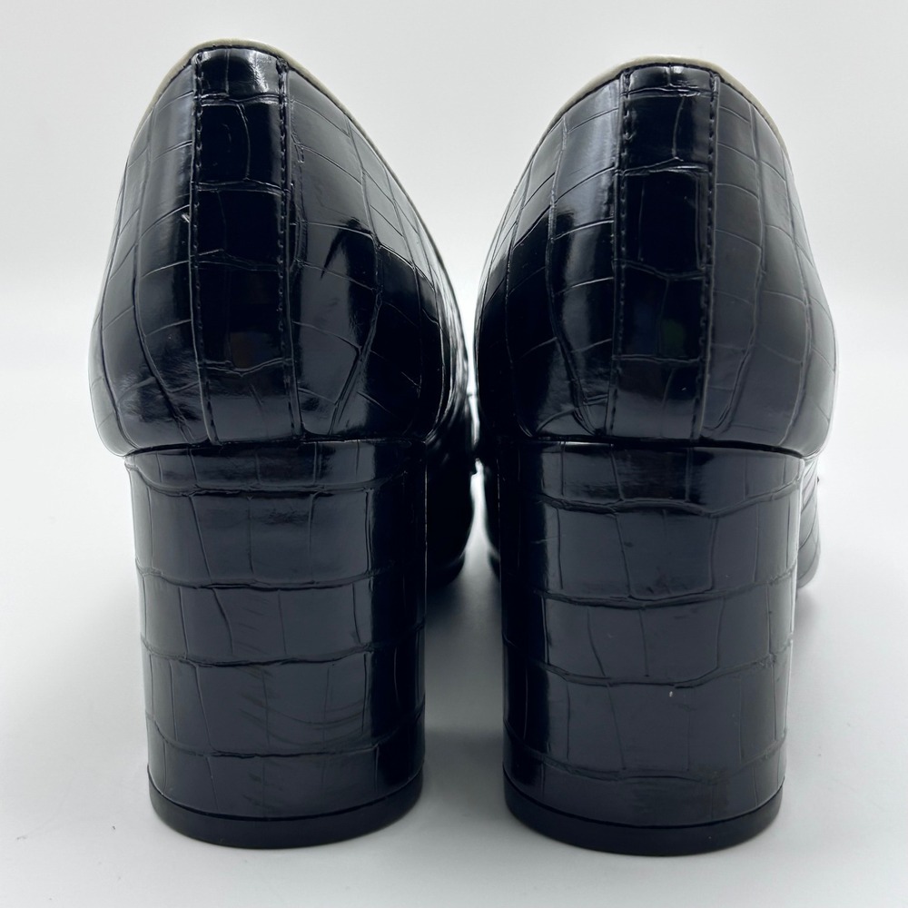 Liz Claiborne Heeled Loafers 7 Black Croc Embossed Horsebit Preppy Officecore - Picture 5 of 10